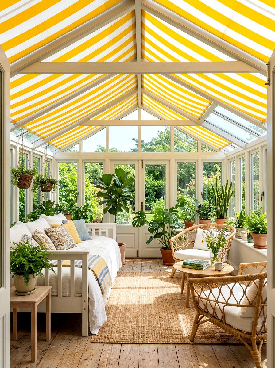 Sunroom striped ceiling - 30 striped ceiling ideas
