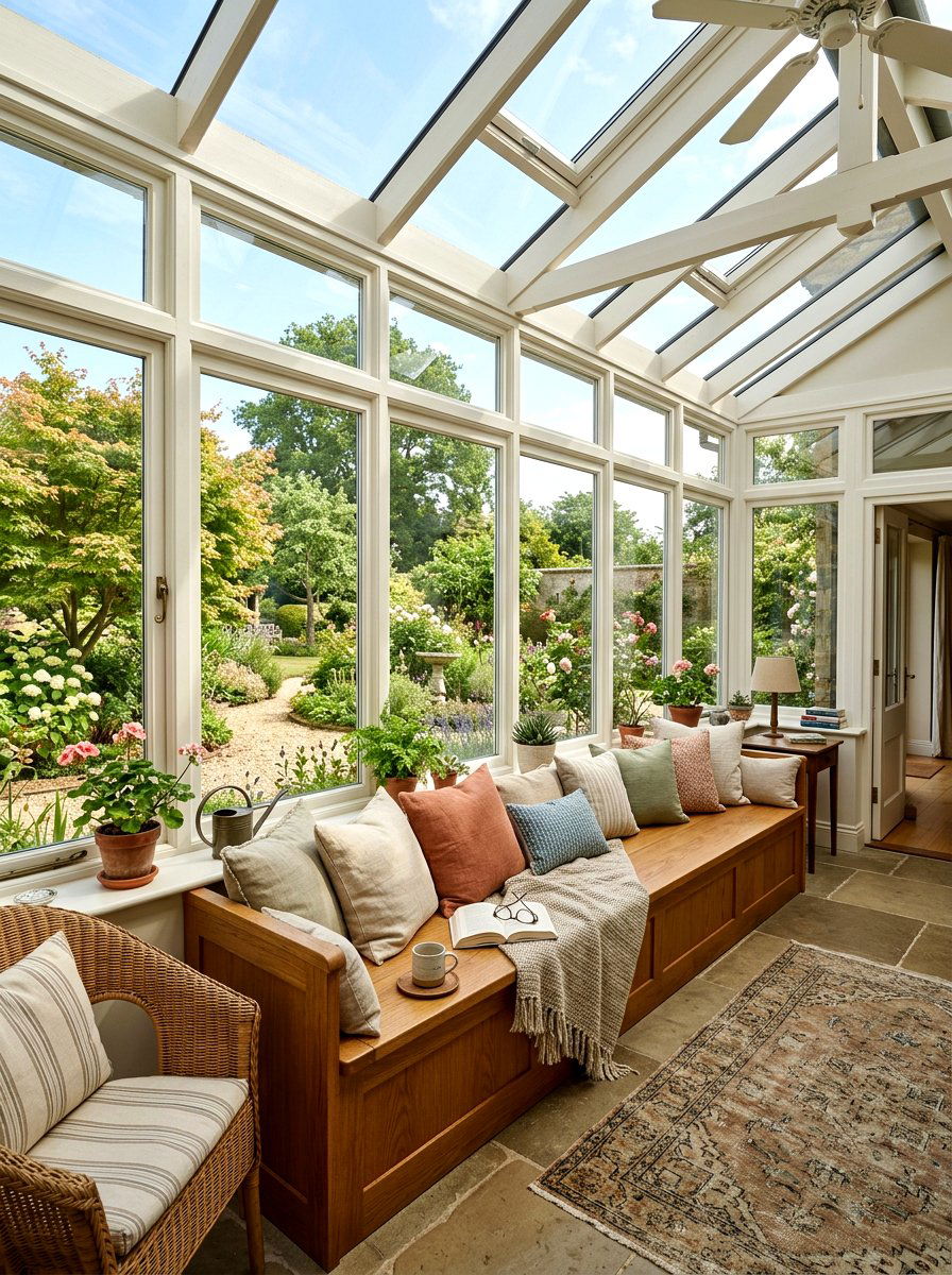 Sunroom window bench - 30 friction maxxing home ideas