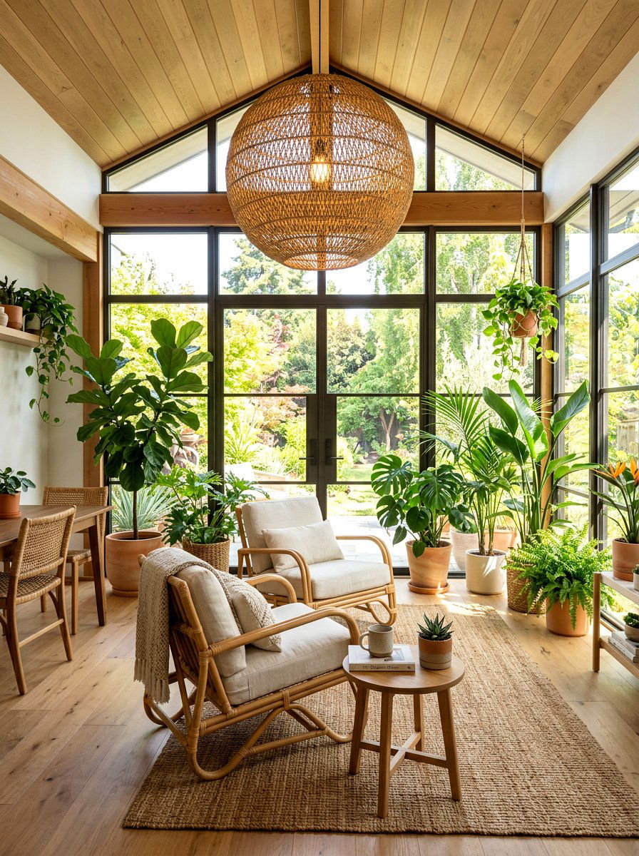 Sunroom woven grass globe light - 30 globe pendant ideas