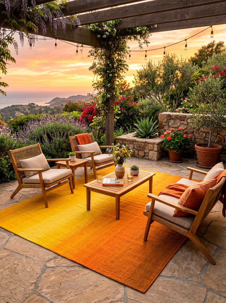 Sunset Colored Outdoor Rug - 30 sunset inspired patio ideas