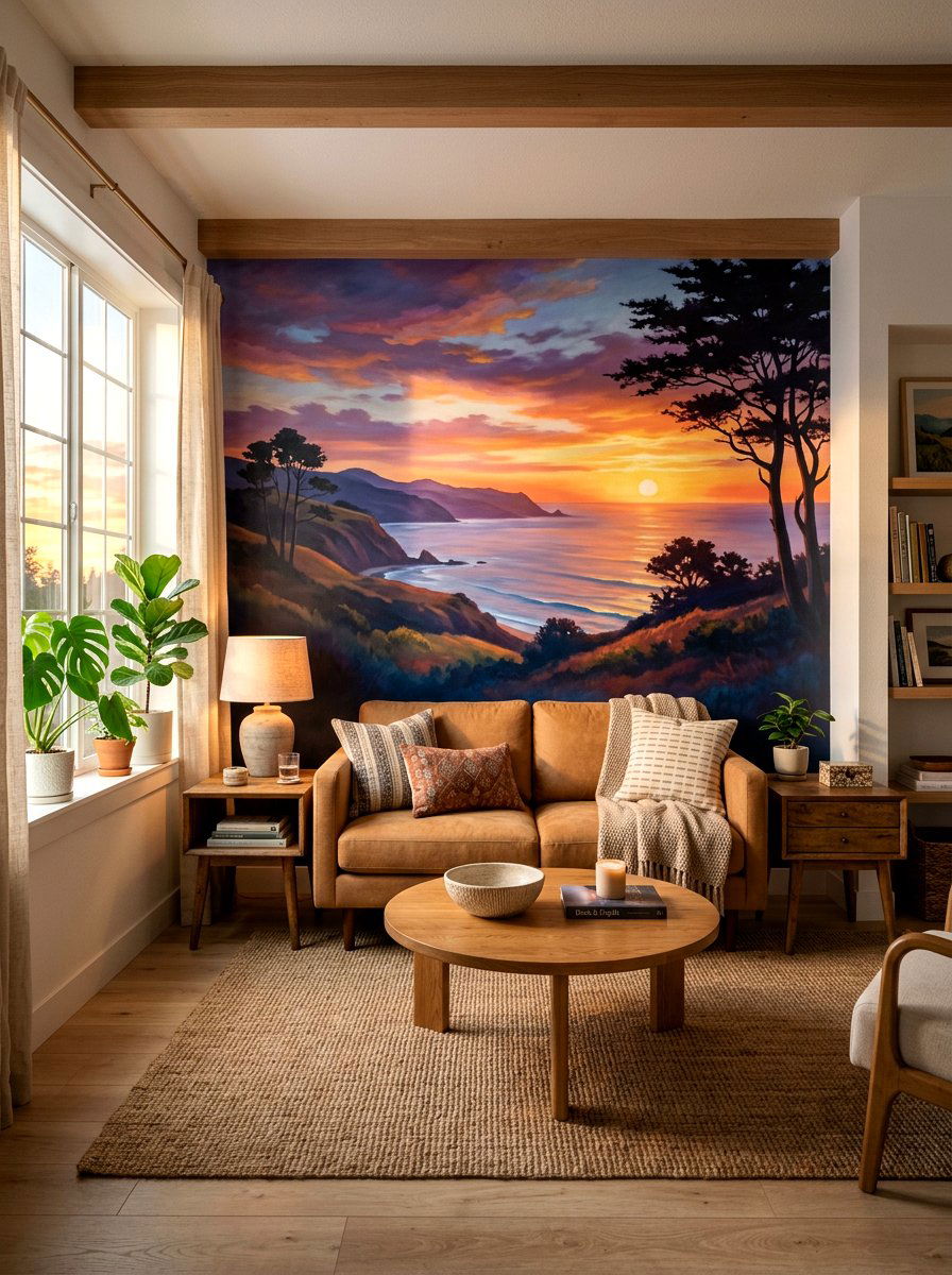 Sunset Landscape Mural - 30 small room mural ideas
