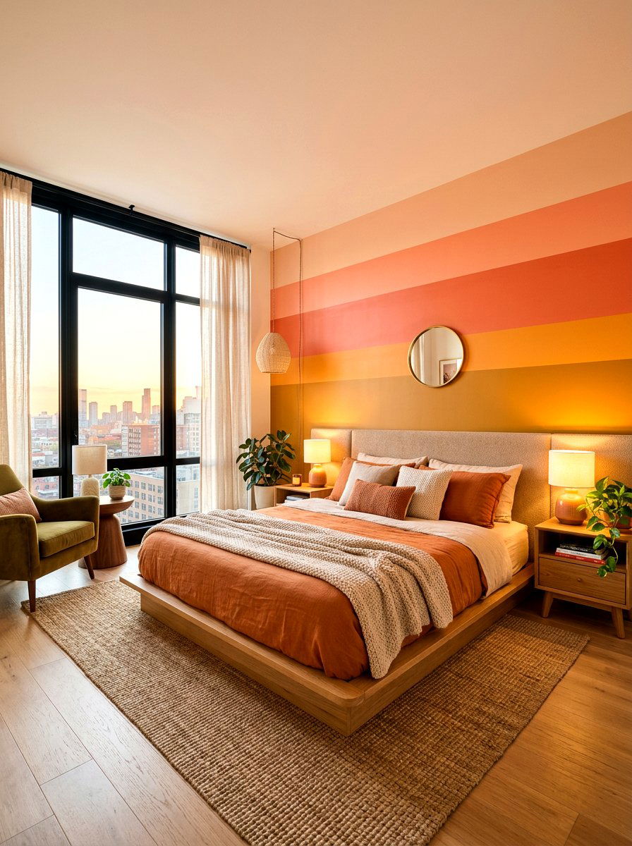 Sunset Painted Headboard Wall - 30 painted headboard wall ideas
