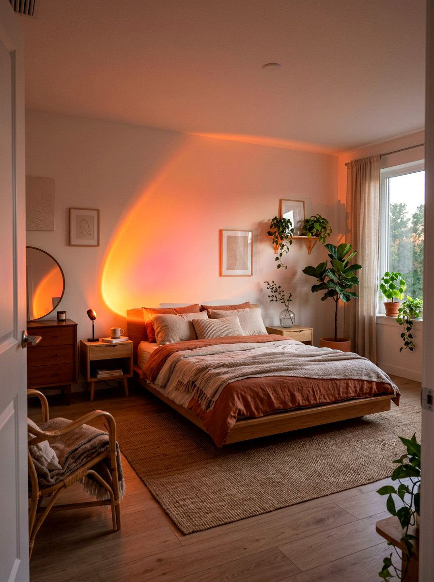 Sunset lamp bedroom - 30 soft girl room ideas