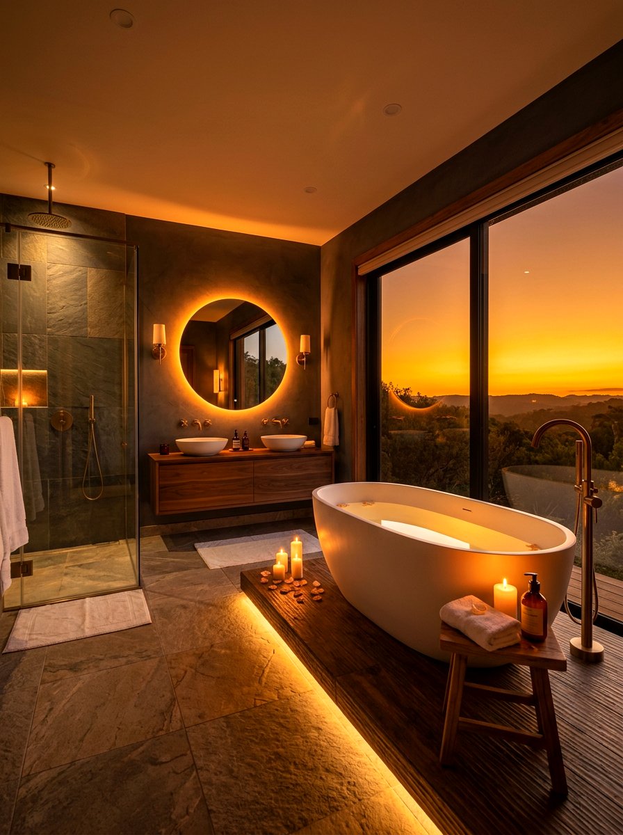 Sunset mode bathroom lighting - 30 circadian bathroom lighting ideas
