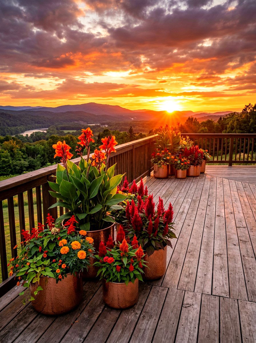 Sunset orange and red container garden - 30 container garden color ideas