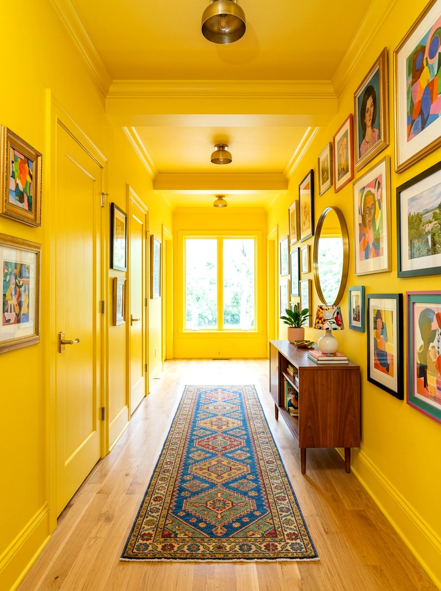 Sunshine Yellow Hallway - 30 color drenched hallway ideas