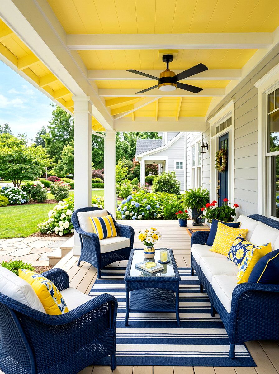 Sunshine Yellow Porch - 30 porch ceiling paint ideas