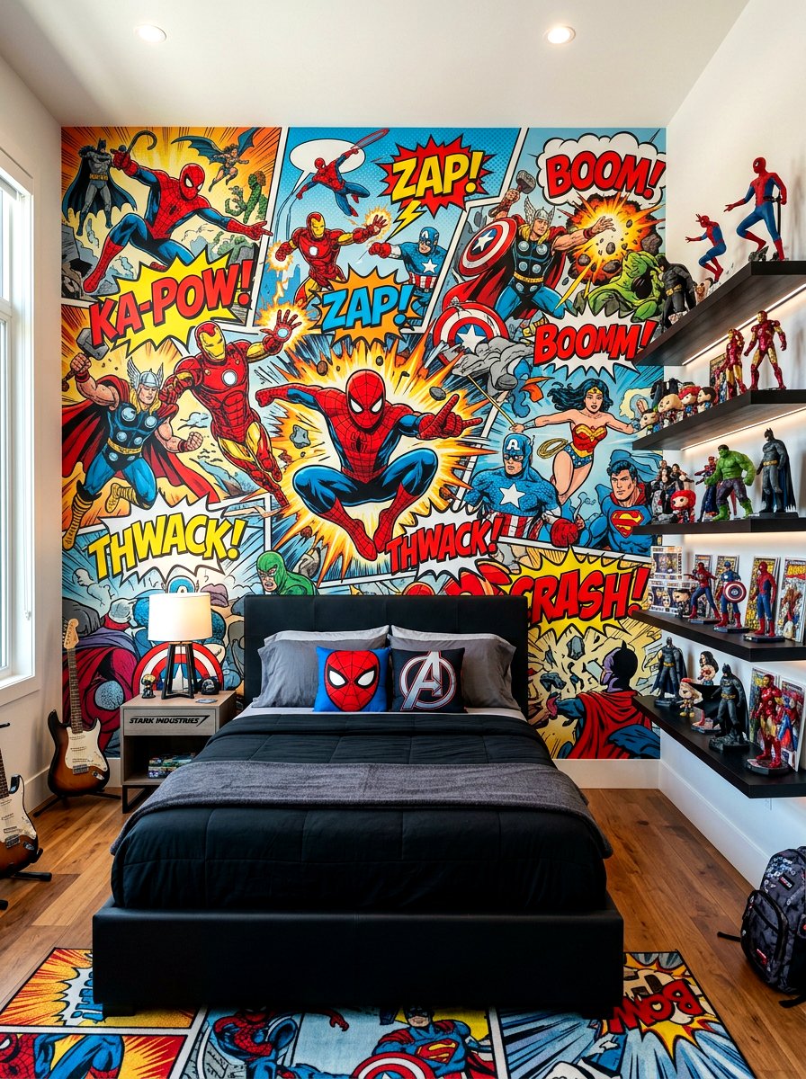 Superhero Comic Book Wall Mural - 30 mural kids bedroom ideas