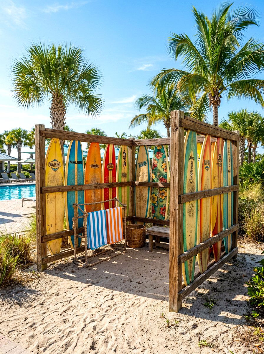 Surfboard Fence Enclosure - 30 outdoor changing room ideas
