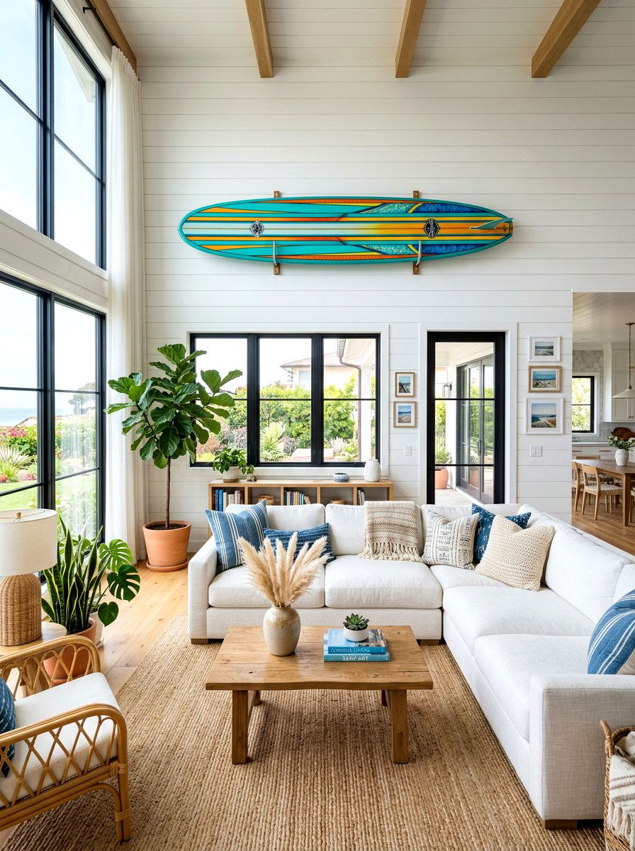 Surfboard wall mount - 30 surf shack decor ideas