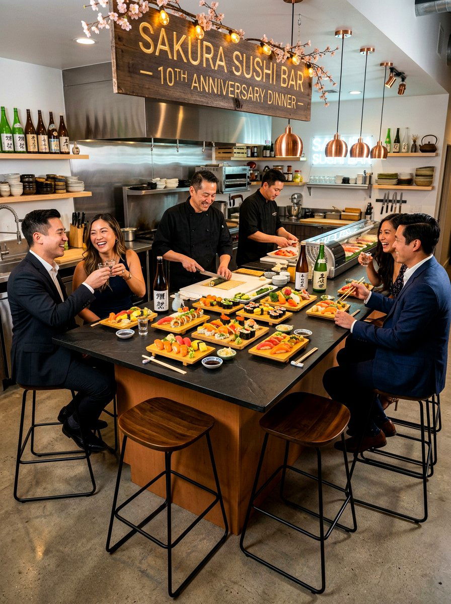 Sushi bar kitchen counter - 30 anniversary dinner at home ideas