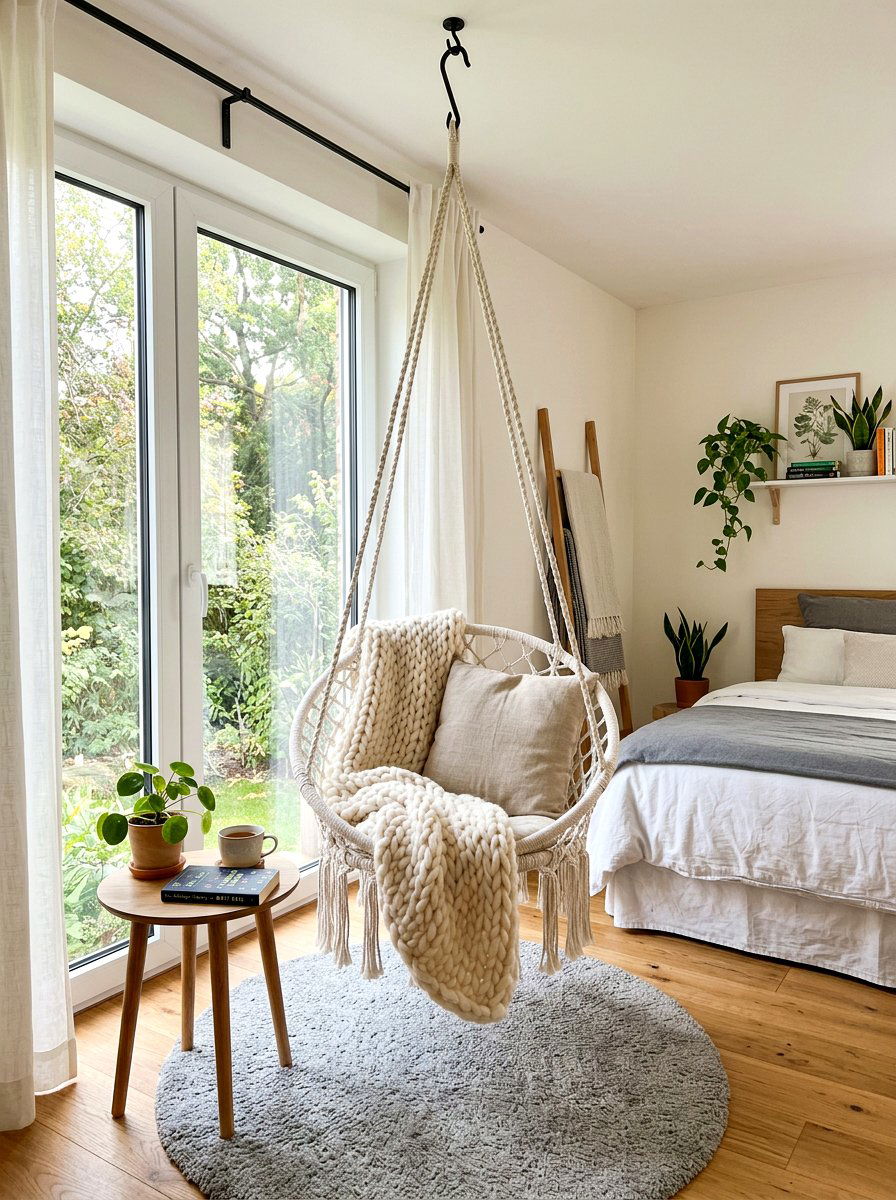 Suspended Chair Reading Nook - 30 reading nook ideas