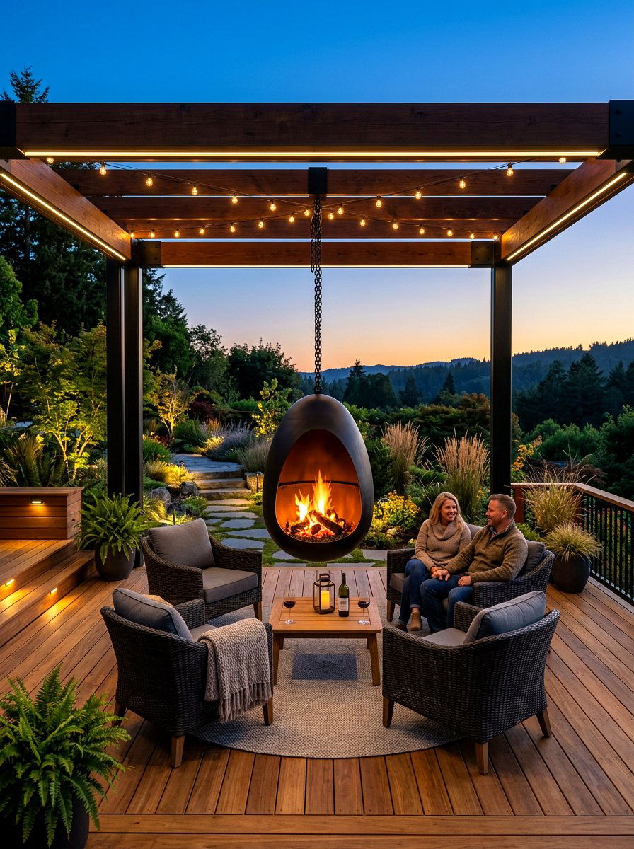 Suspended Outdoor Fireplace - 30 modern outdoor fireplace ideas