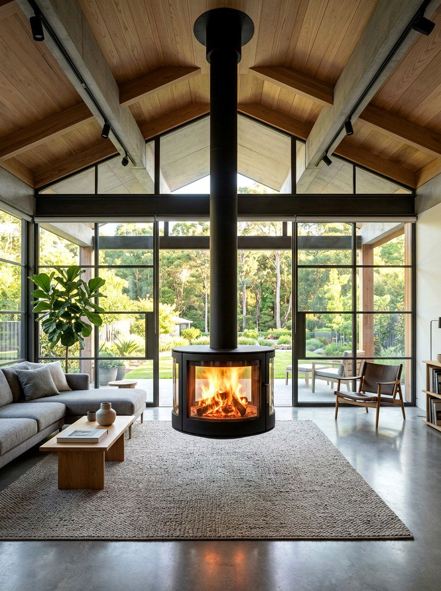 Suspended fireplace - 30 living room fireplace ideas