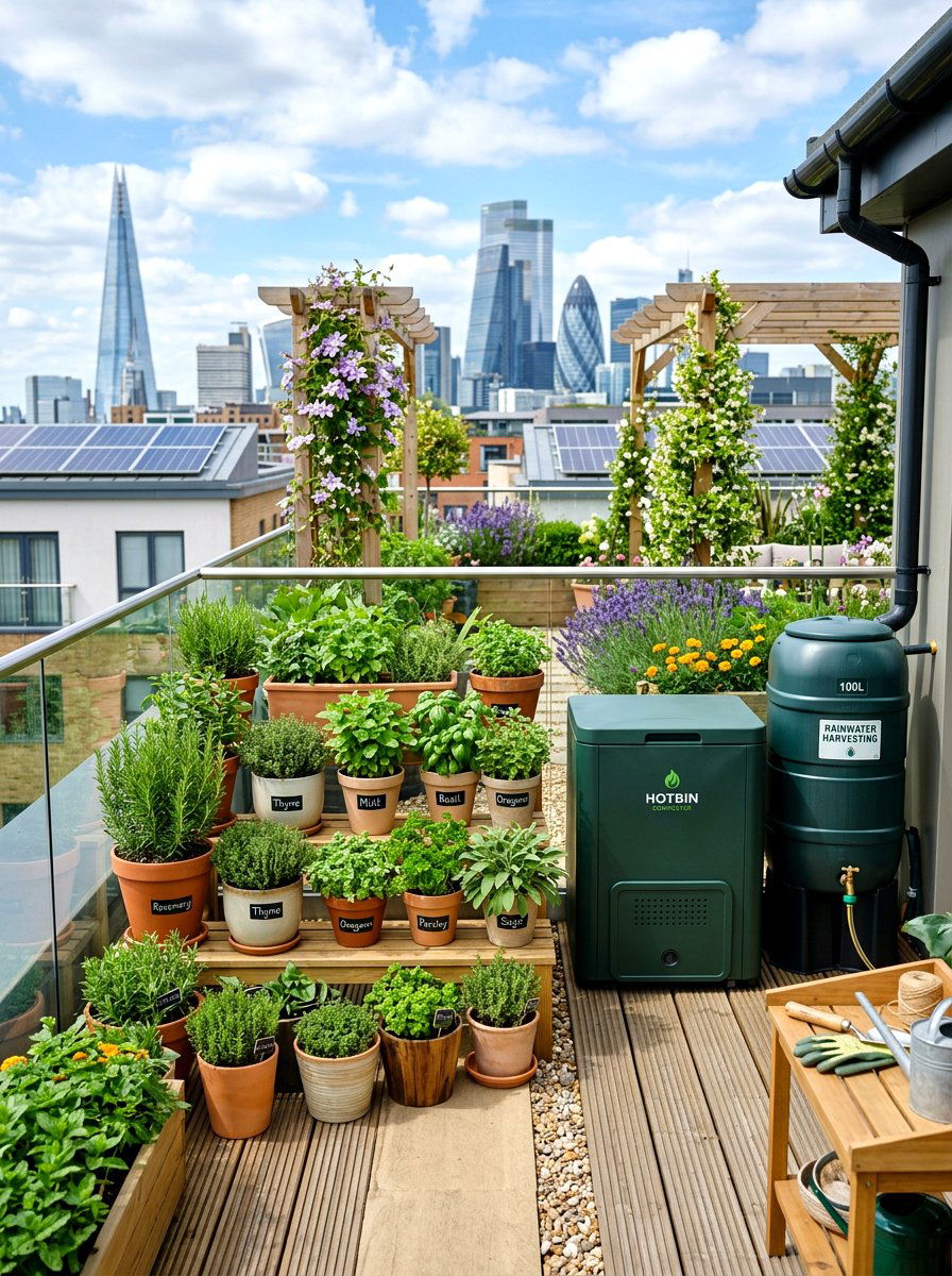 Sustainable herb garden setup - 30 rooftop herb garden ideas