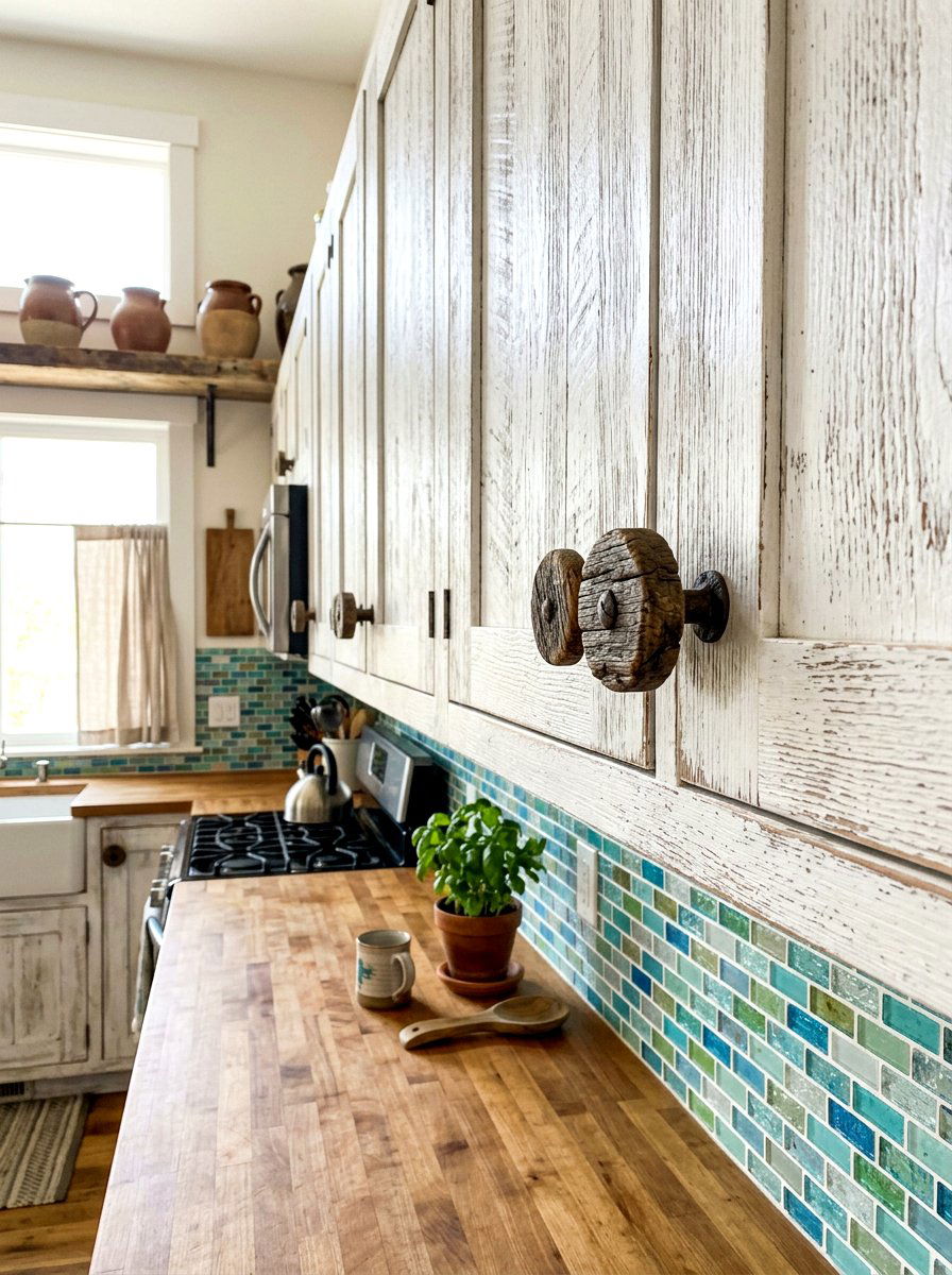 Sustainable reclaimed wood knob - 30 wood knob kitchen ideas