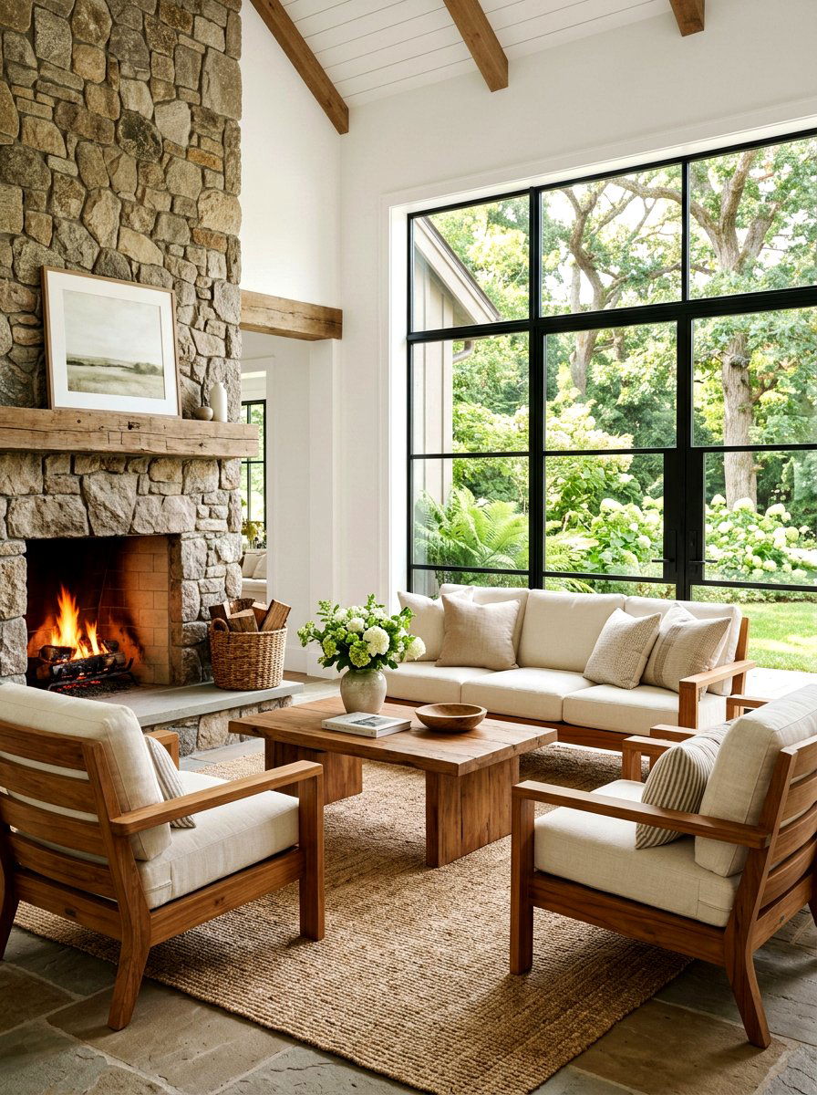 Sustainable teak furniture set - 30 backyard fireplace seating ideas