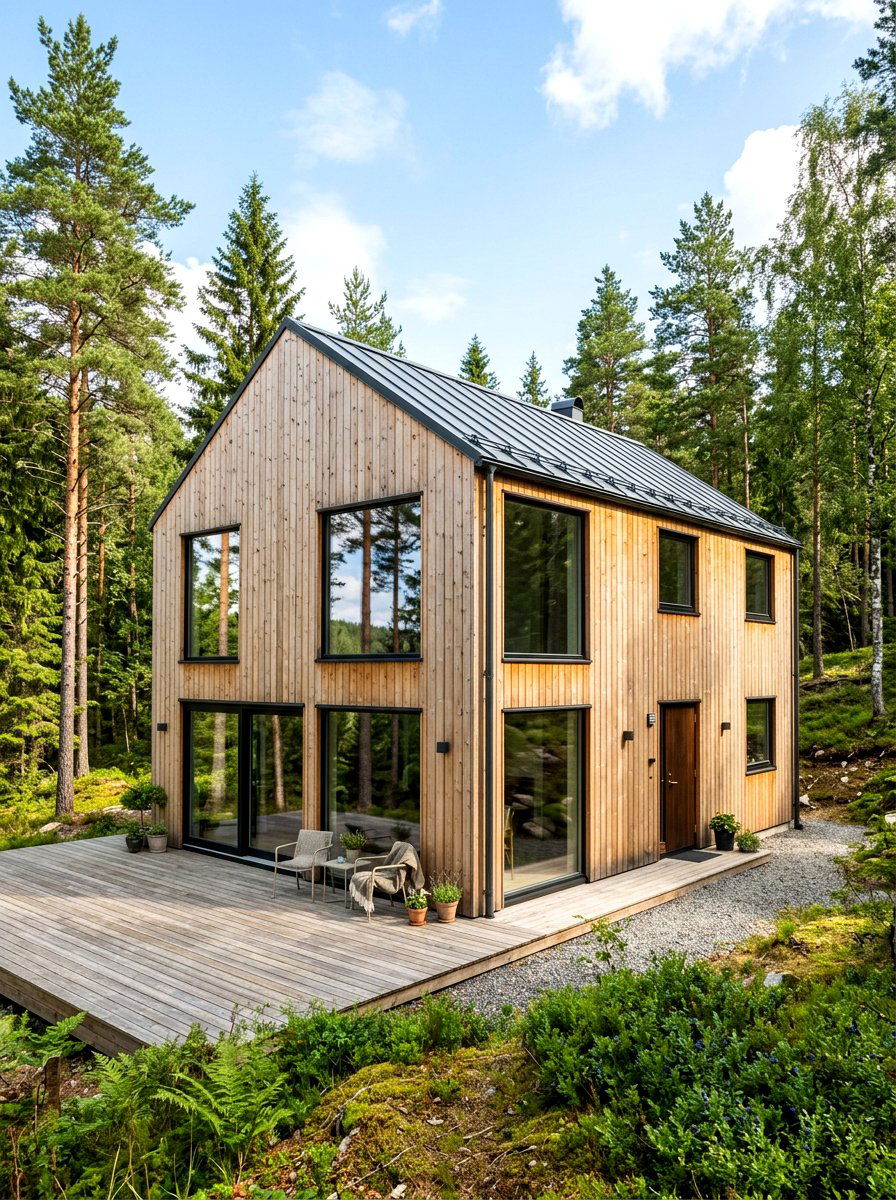Sustainable timber facade Scandinavian house - 30 Scandinavian house exterior ideas