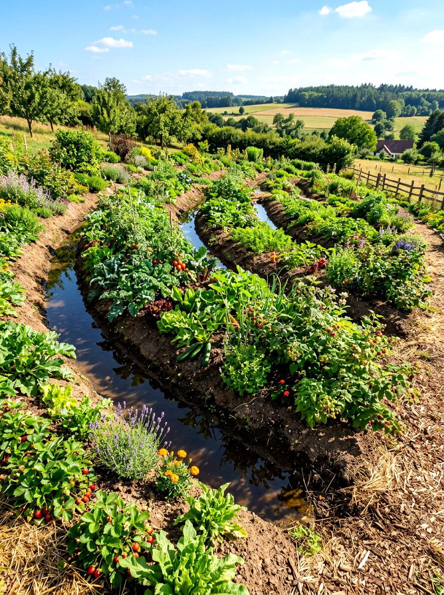Swale watering system - 30 vegetable garden watering ideas