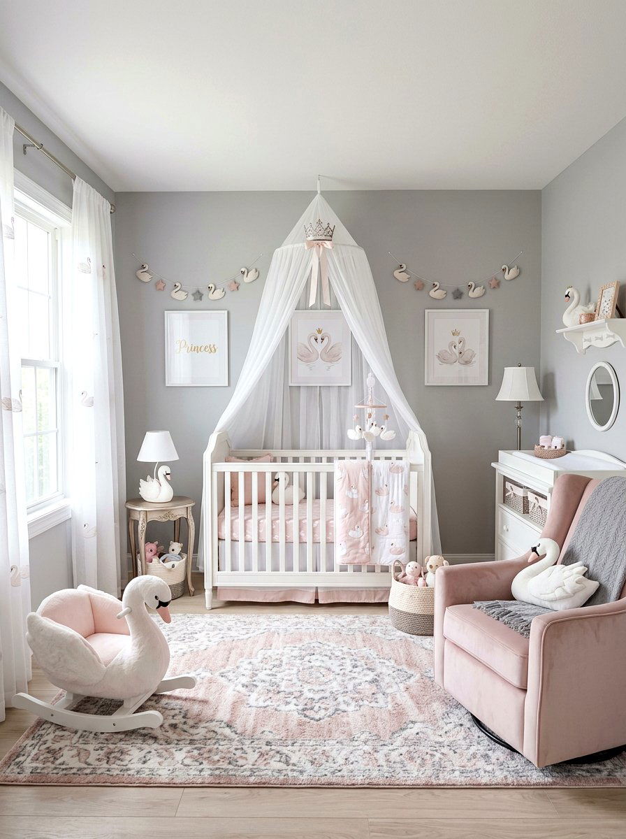 Swan themed nursery decor - 30 romantic baby room ideas
