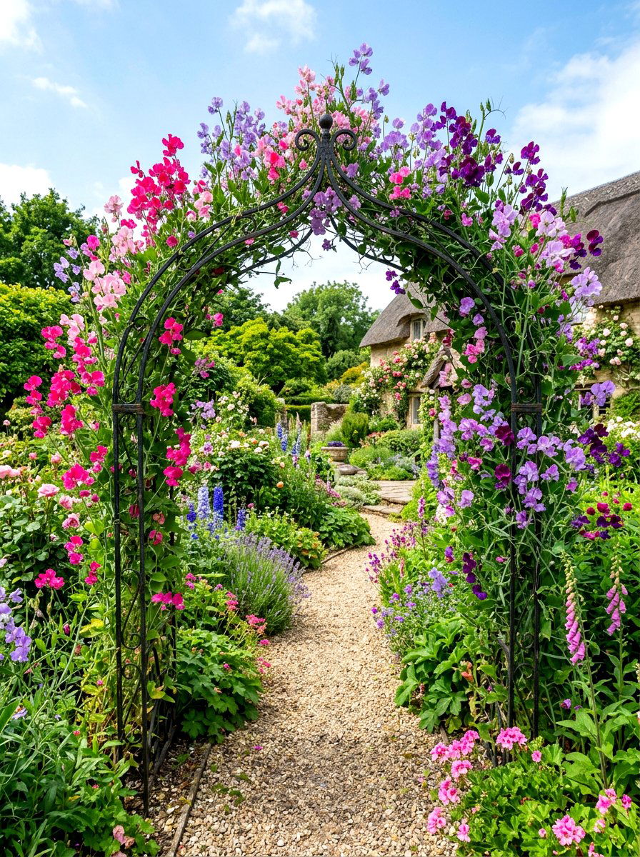 Sweet Pea Arch - 30 sensory backyard garden ideas