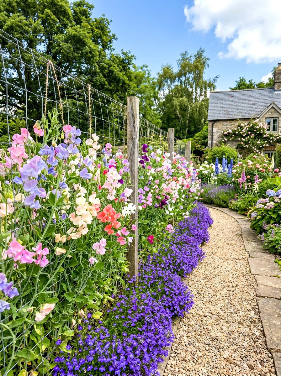 Sweet Pea Fence - 30 fragrance garden ideas