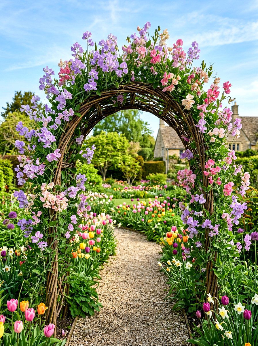 Sweet Pea Scented Garden Arch - 30 climbing archway ideas