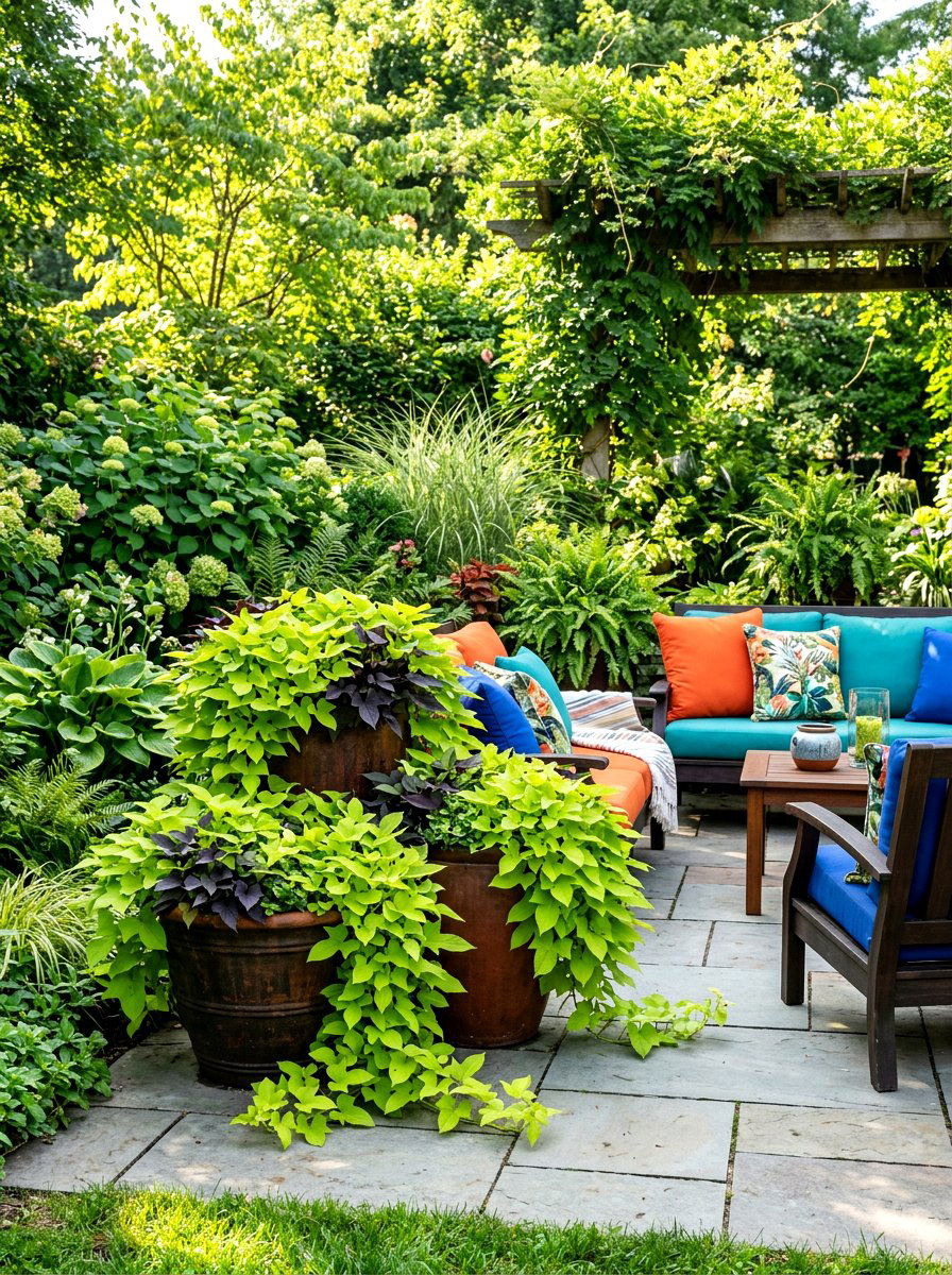 Sweet Potato Vine Containers - 30 patio plant ideas
