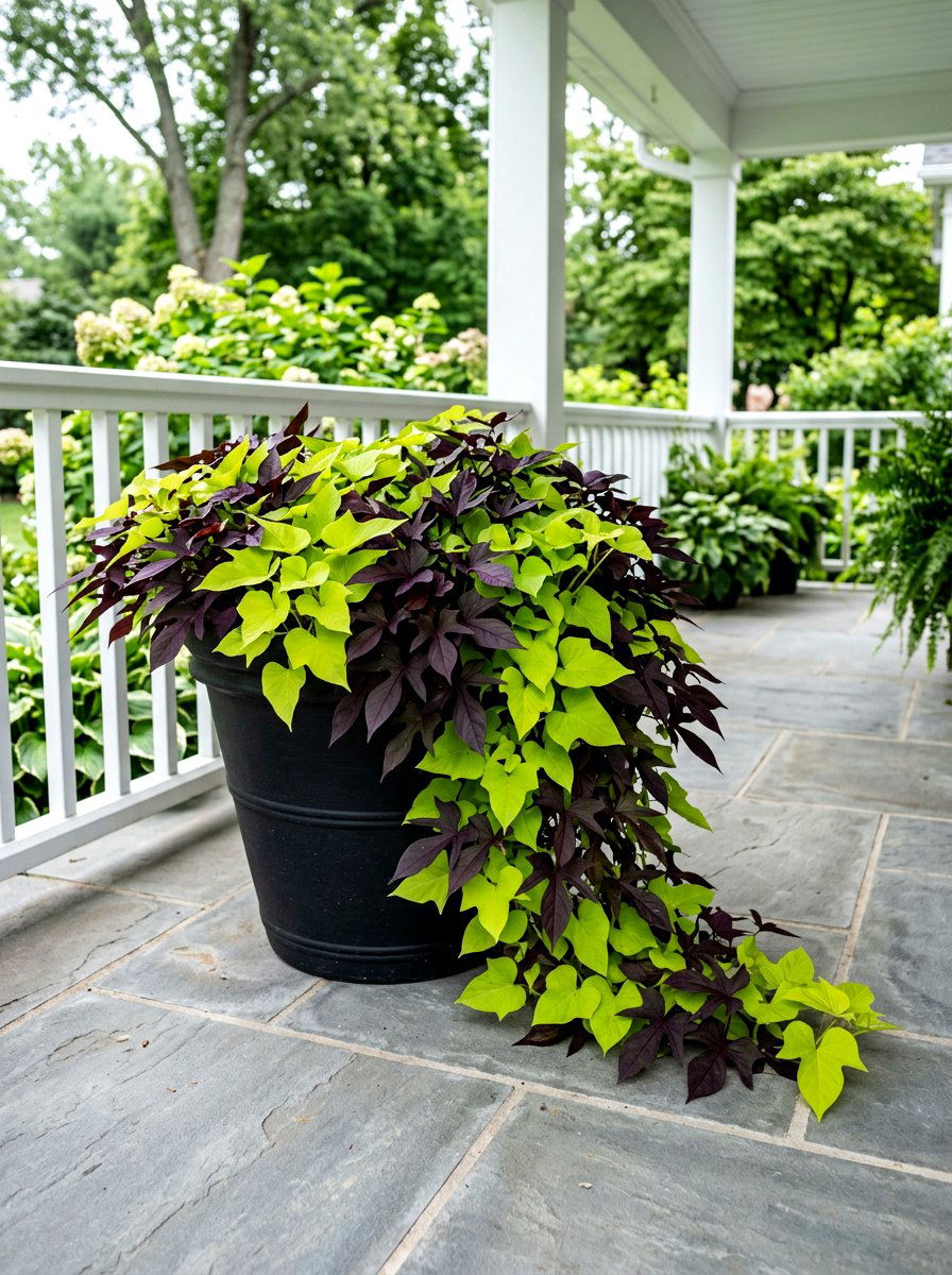 Sweet Potato Vine Mix - 30 porch planter arrangement ideas for summer