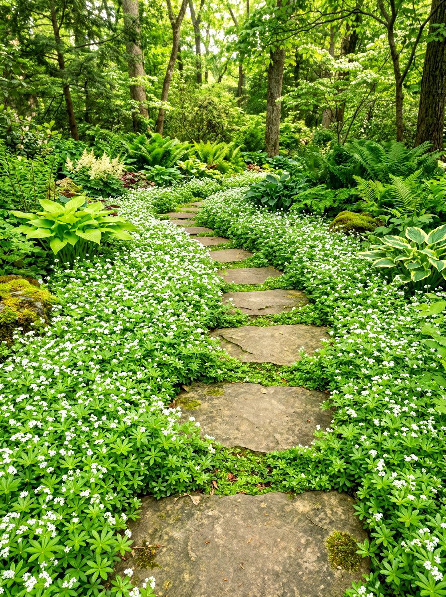 Sweet Woodruff Lawn - 30 woodland shade garden ideas