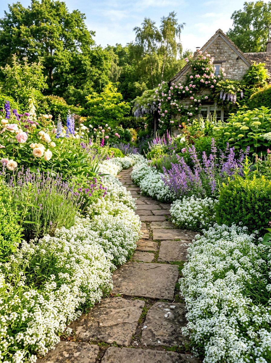 Sweet alyssum garden borders - 30 annual flower bed ideas