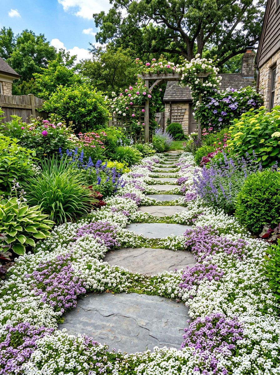 Sweet alyssum groundcover - 30 fragrance garden backyard ideas