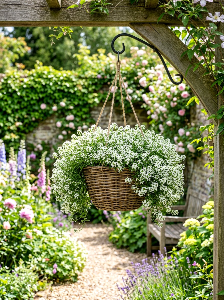 Sweet alyssum hanging basket - 30 hanging flower basket ideas