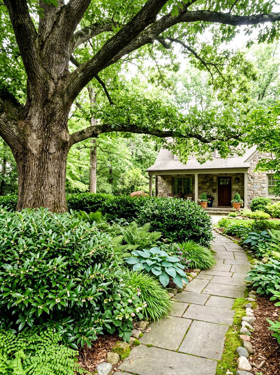 Sweet box shade garden - 30 evergreen front yard ideas