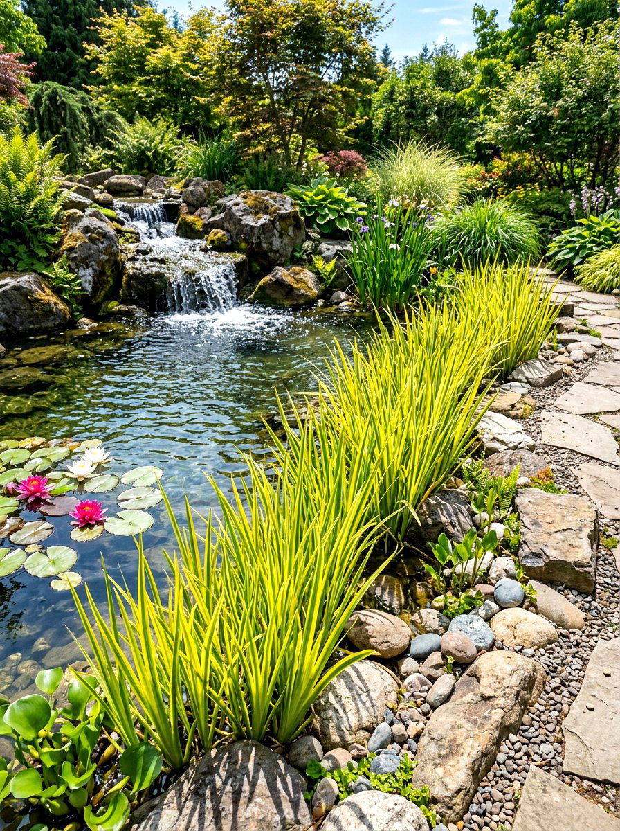 Sweet flag pond edge border - 30 ornamental grass border ideas
