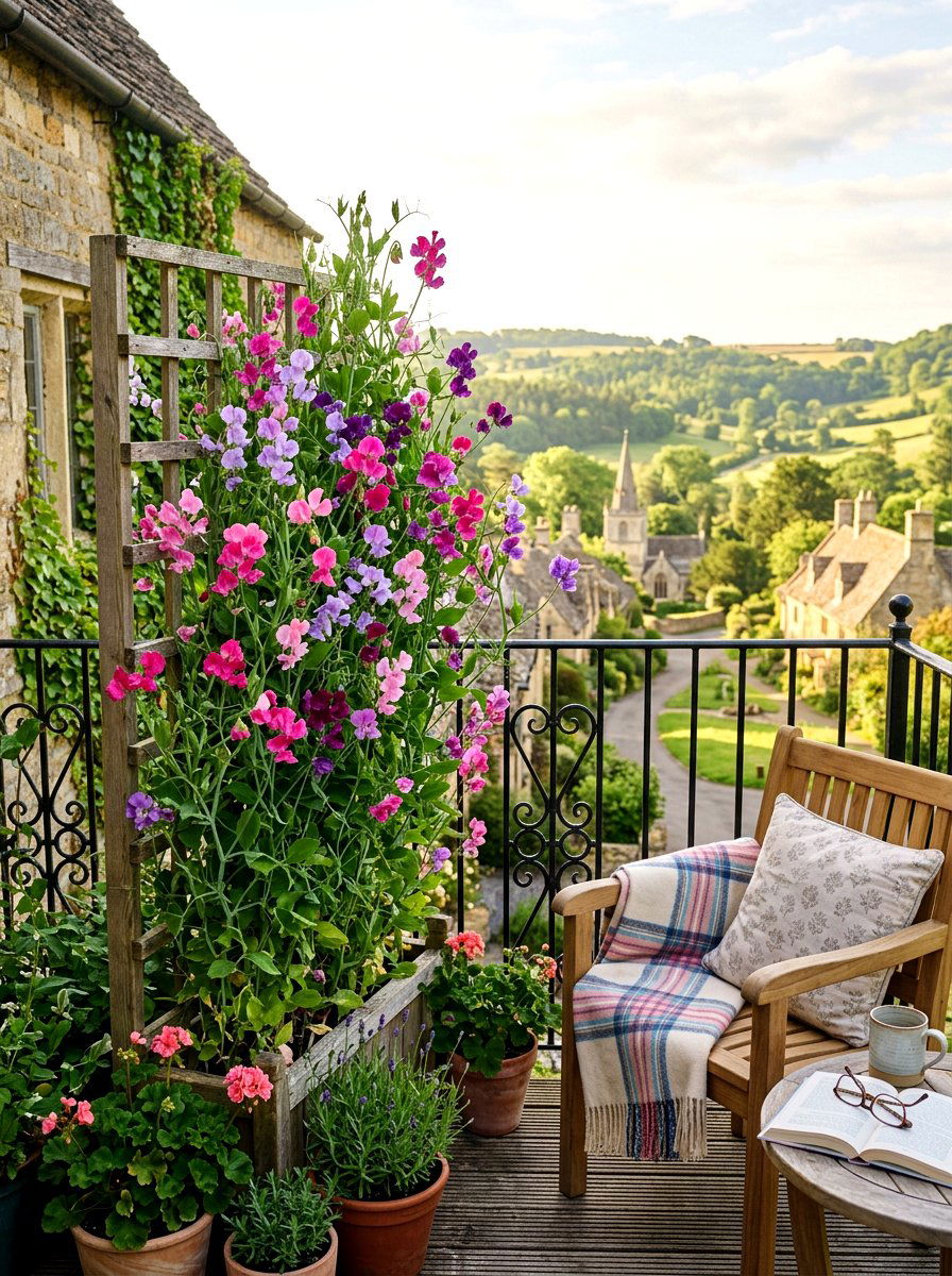 Sweet pea trellis - 30 balcony cut flower garden ideas