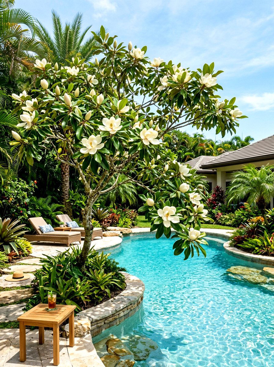 Sweetbay Magnolia Poolside - 30 ornamental tree landscaping ideas