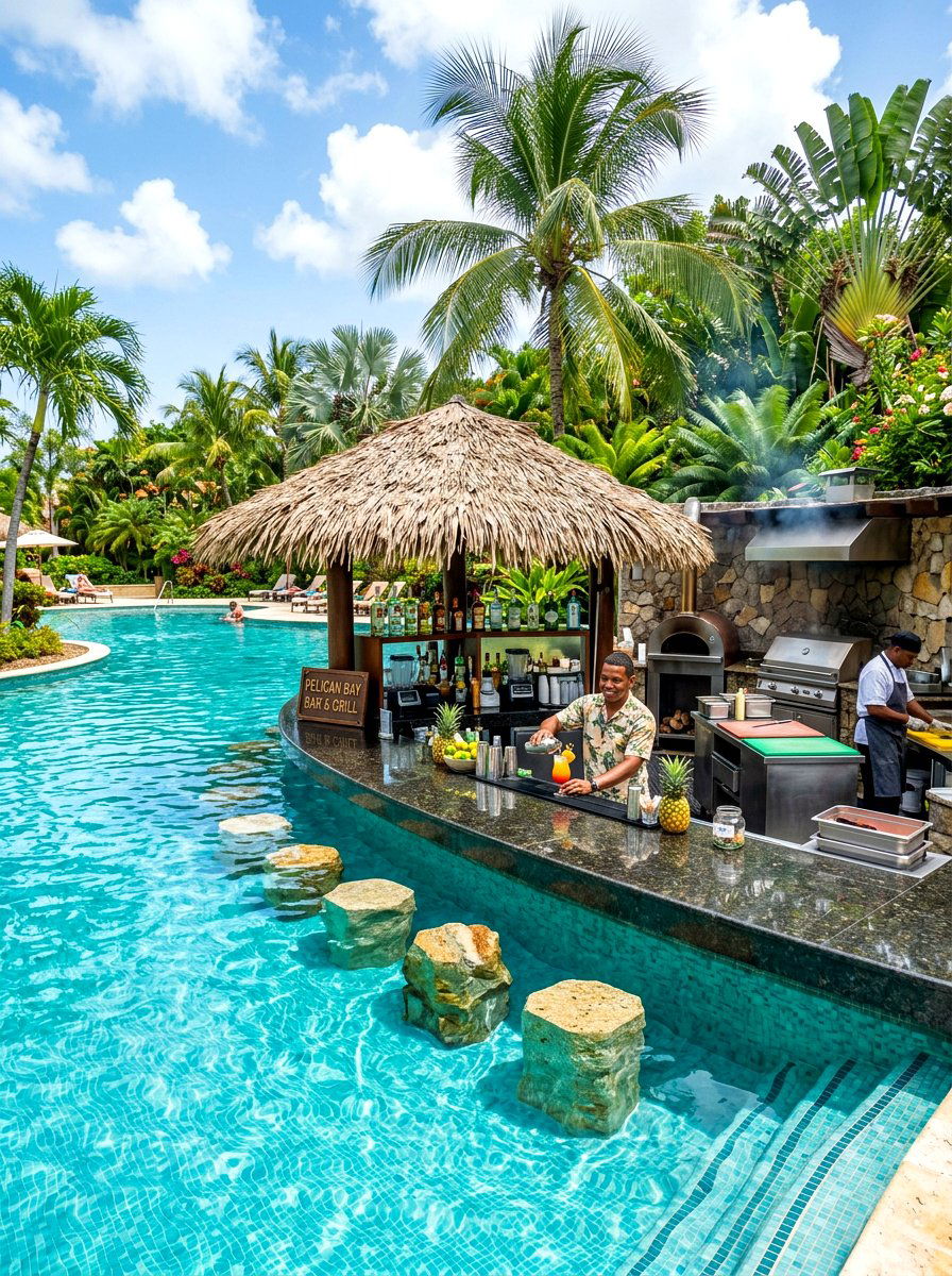 Swim Up Bar - 30 resort backyard pool ideas