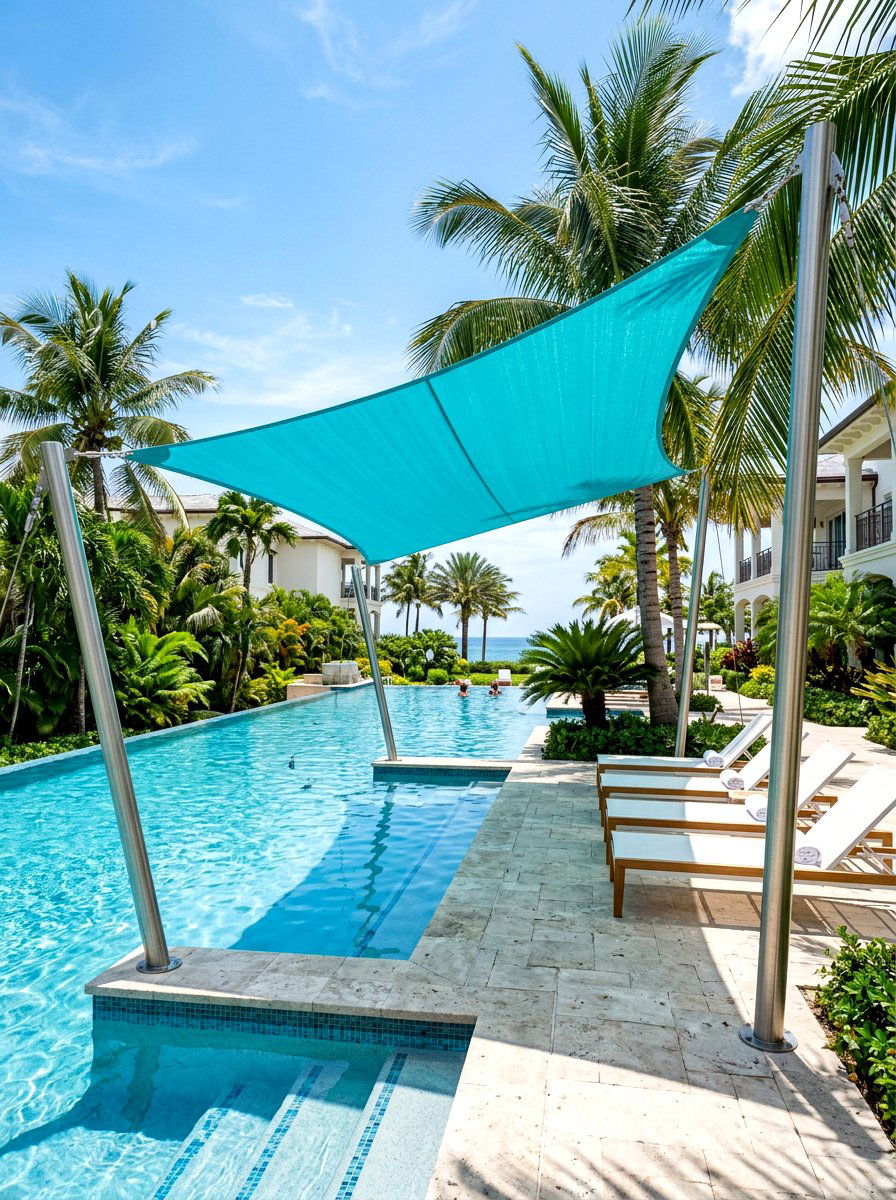 Swimming Pool Shade Sail - 30 sun sail patio ideas