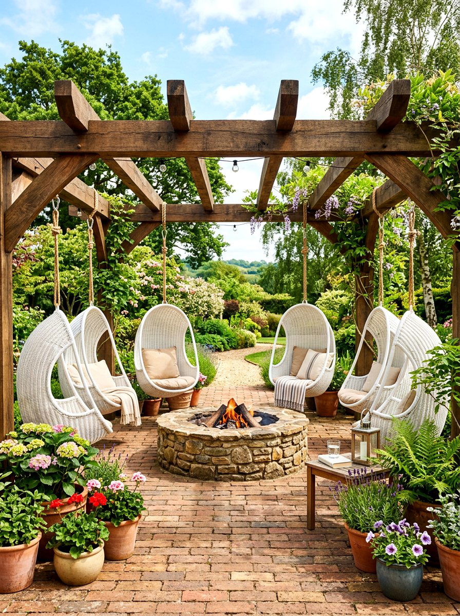 Swing Chair Fire Pit Pergola - 30 fire pit pergola ideas