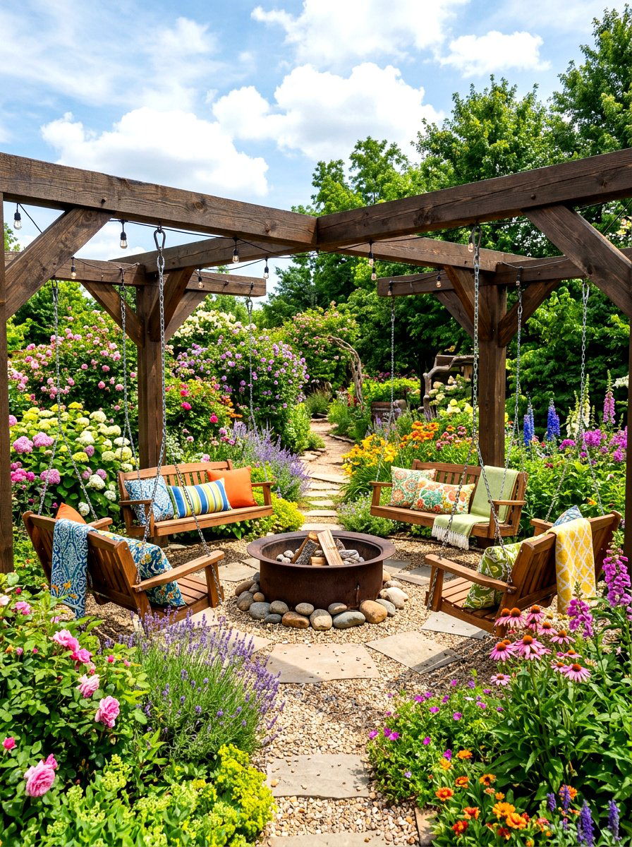 Swing Seating Fire Pit - 30 fire pit corner ideas