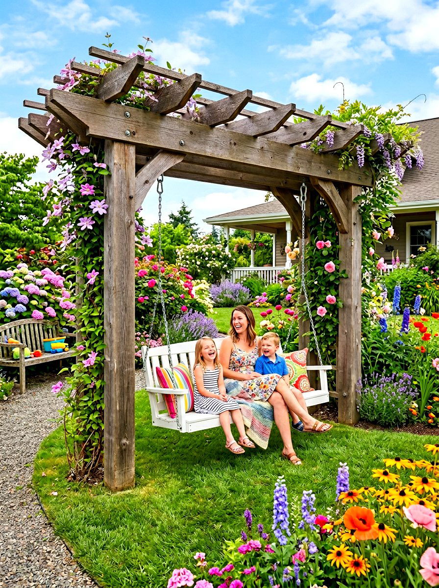 Swing Set Arbor - 30 backyard arbor ideas