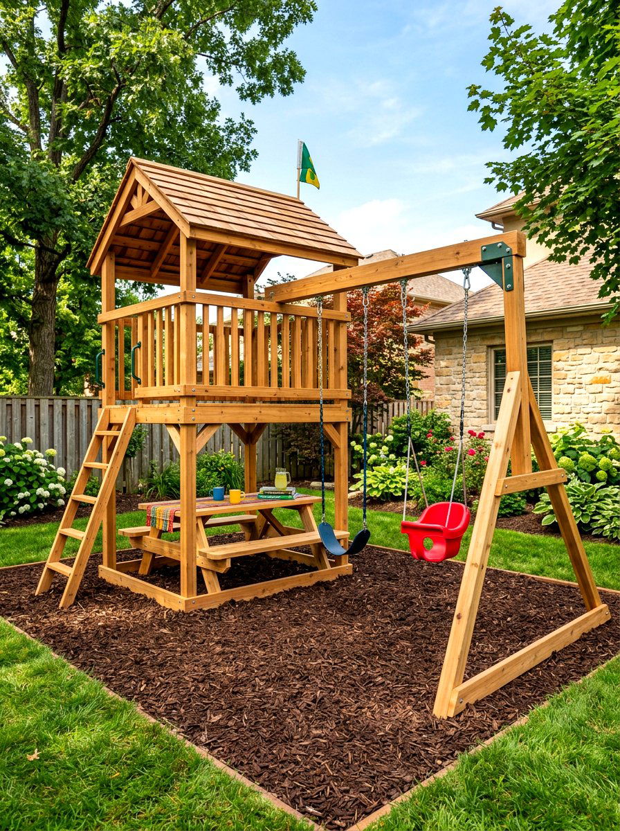 Swing Set With Picnic Table - 30 backyard swing set ideas