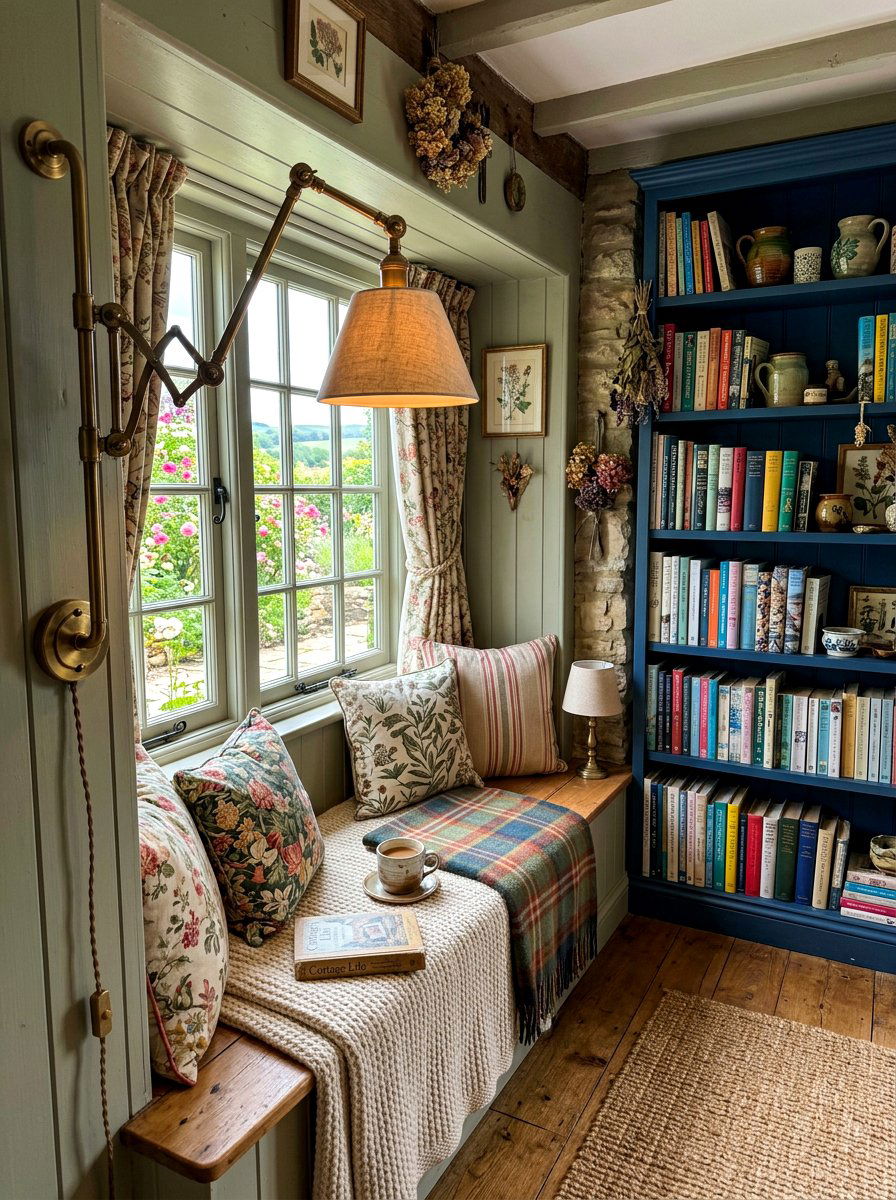 Swing arm wall lamp - 30 cozy lamp lit living room ideas