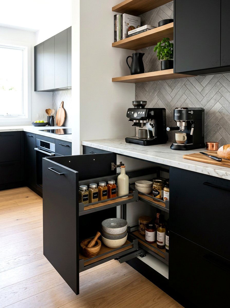 Swinging Pull Out Shelves - 30 blind corner cabinet ideas