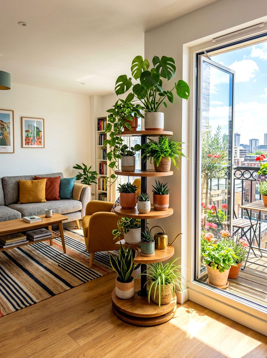 Swivel Corner Stand - 30 apartment plant shelf ideas