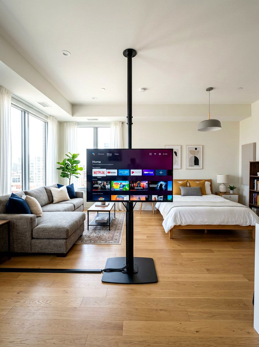 Swivel TV stand - 30 partial divider studio ideas