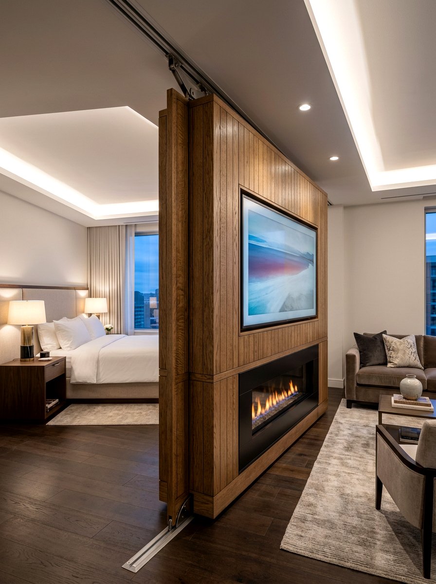 Swivel TV wall - 30 broken floor plan ideas