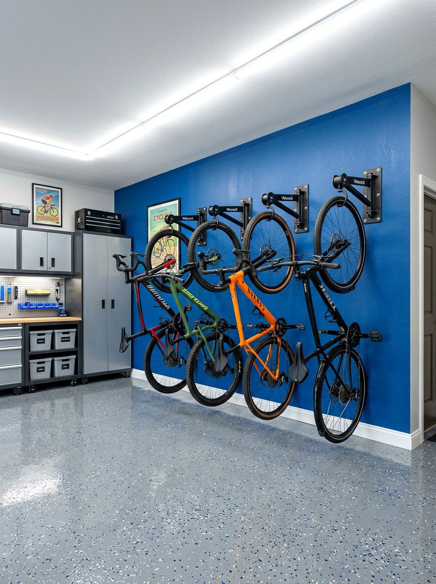 Swivel bike wall mount - 30 garage bike storage ideas