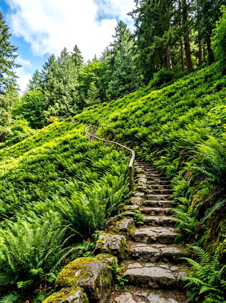 Sword Fern Slope Garden - 30 woodland fern border ideas